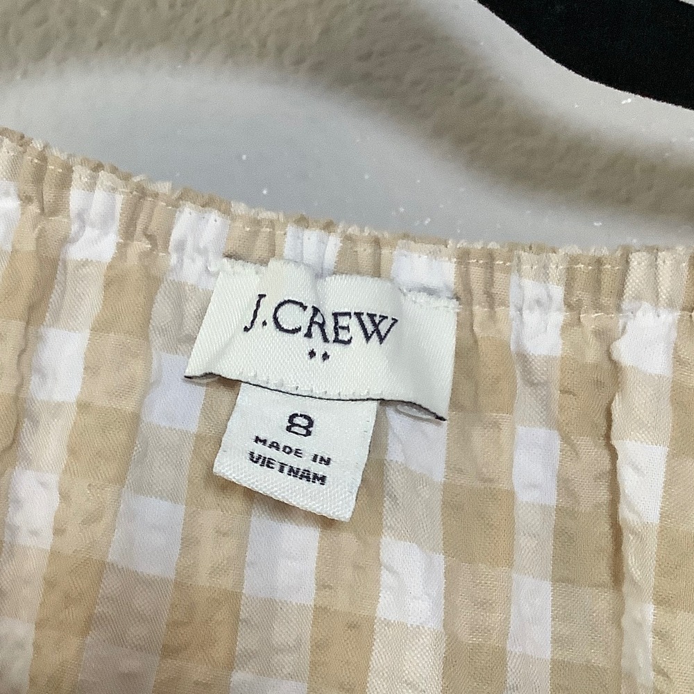 J. Crew Factory Seersucker Ruffleneck Gingham Mini Dress 8 Cream Cottagecore - Picture 3 of 5